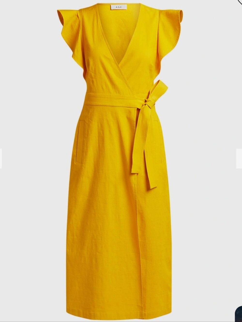 A.L.C. Walker Linen-Blend Midi Wrap Dress Size 2